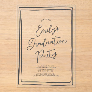 Simple Hand Drawn Graduation Party Photo Black  Acrylic Invitations