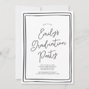 Simple Hand Drawn Graduation Party Photo Black Invitation