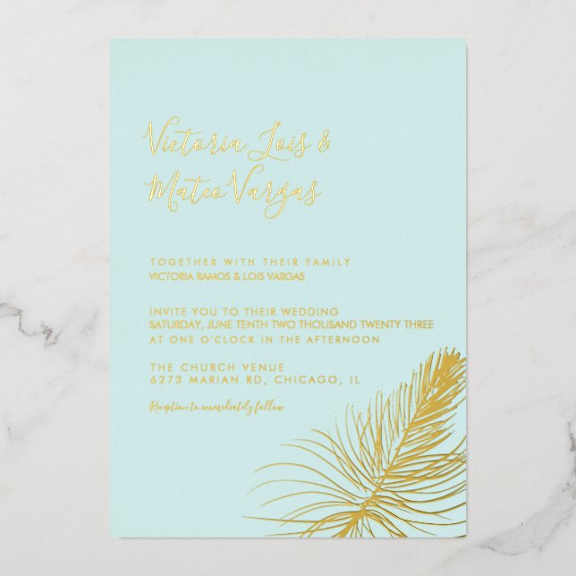 Simple Hand Drawn Palm Tree Tropical Wedding Beach (Front)