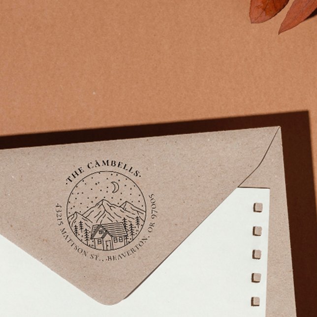 Simple Hand-drawn Return Address Mountain Night Rubber Stamp (Creator Uploaded)