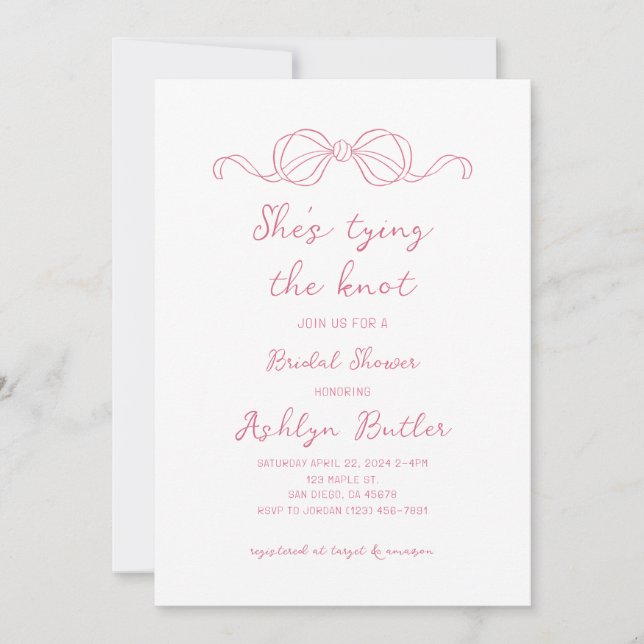 Simple Hand Drawn Shes Tying the Knot Invitation (Front)