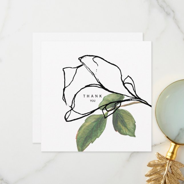 Simple Hand-Drawn Stem Foliage Funeral Thank You Card (Front/Back In Situ)
