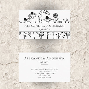 Simple Hand Drawn Wildflowers Minimalist Floral Business Card