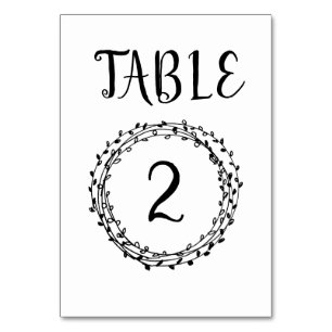 Simple hand drawn wreath wedding table number card