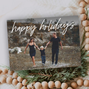 Simple Hand Lettered 2 Photo  Holiday Card