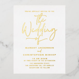 Simple Hand Lettered Calligraphy Wedding Foil Invitation Postcard
