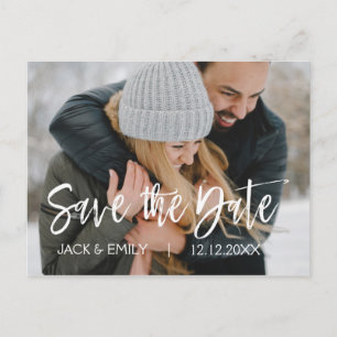 Simple Hand Lettered Photo Save the Date Announcement Postcard