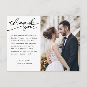 Simple Hand Lettering Photo Wedding Thank You Postcard