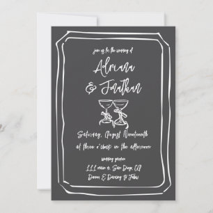 Simple Hand Painted Grey White Wedding Invitation