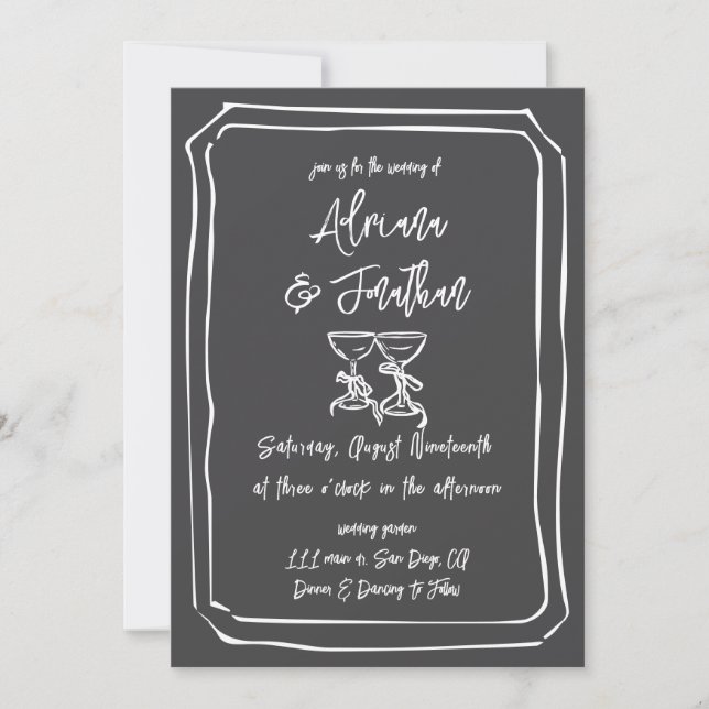 Simple Hand Painted Grey White Wedding Invitation (Front)