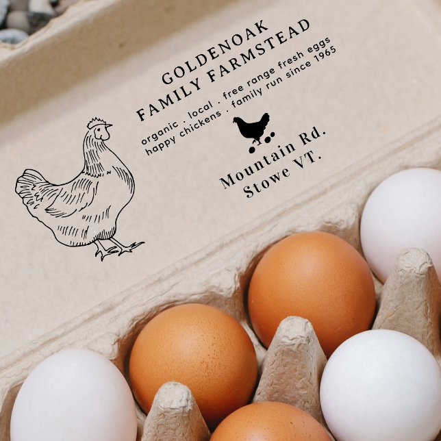 Simple Hand Sketch Personalised Chicken Egg Farm Rubber Stamp (Creator Uploaded)