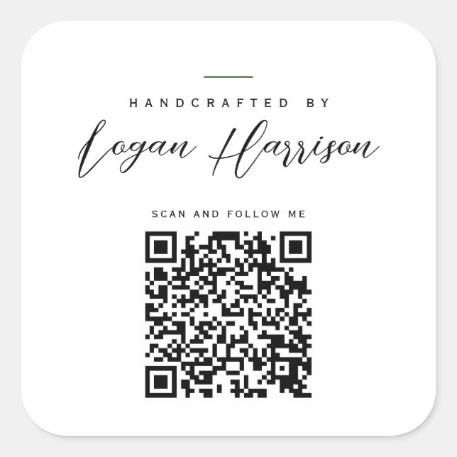 Simple Handcrafted By Personalised QR Code Square Sticker (Front)