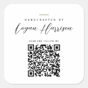 Simple Handcrafted By Personalised QR Code Square Sticker