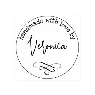Simple Handmade With Love By First Name Custom Rubber Stamp