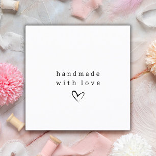 Simple Handmade with Love Heart Black and White Square Business Card