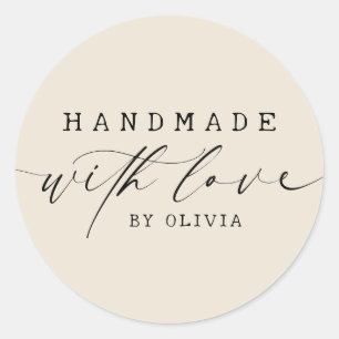 Simple Handmade with Love Script Business ECRU Classic Round Sticker