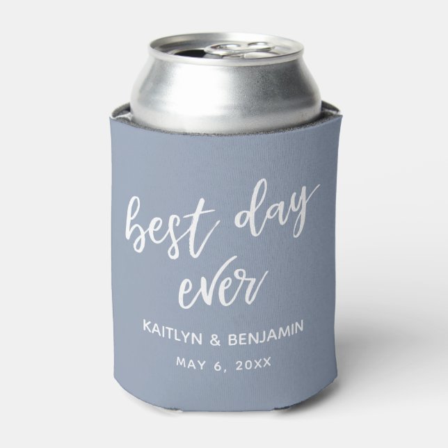 Simple Handwriting Best Day Ever, Dusty Blue Can Cooler (Can Front)