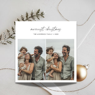 Simple Handwriting Merriest Christmas Family Photo Holiday Card
