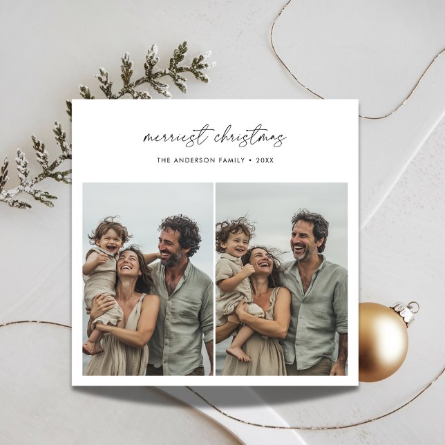 Simple Handwriting Merriest Christmas Family Photo Holiday Card (Creator Uploaded)