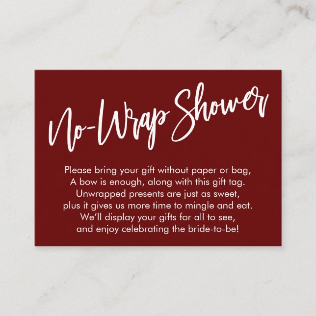 Simple Handwriting No Wrap Shower Burgundy Enclosure Card (Front)