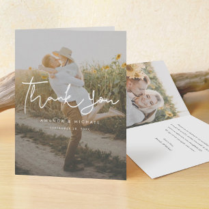 Simple Handwriting Photo Wedding Thank You Card