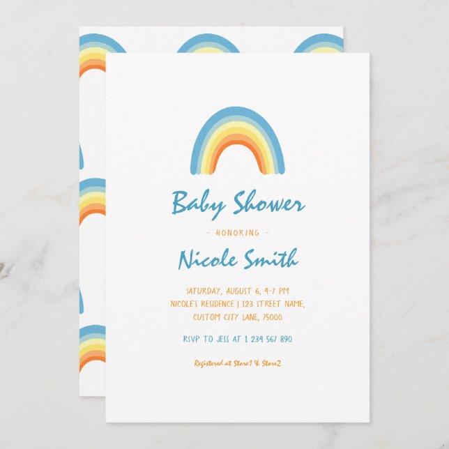 Simple Handwriting Script Rainbow Baby Shower Invitation (Front/Back)