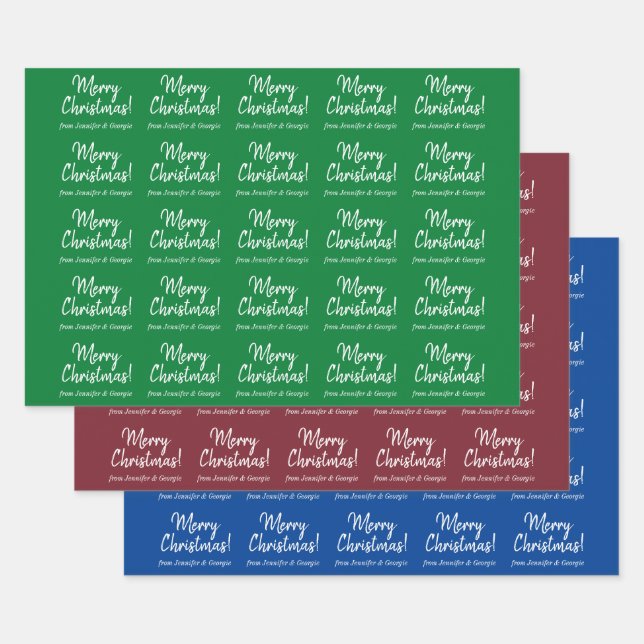Simple Handwriting Style "Merry Christmas!", Names Wrapping Paper Sheet (Set)