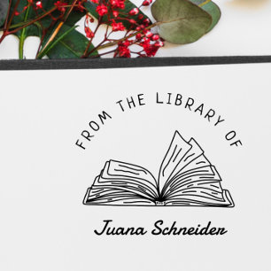 Simple Handwritten Custom Name Library Book  Rubber Stamp