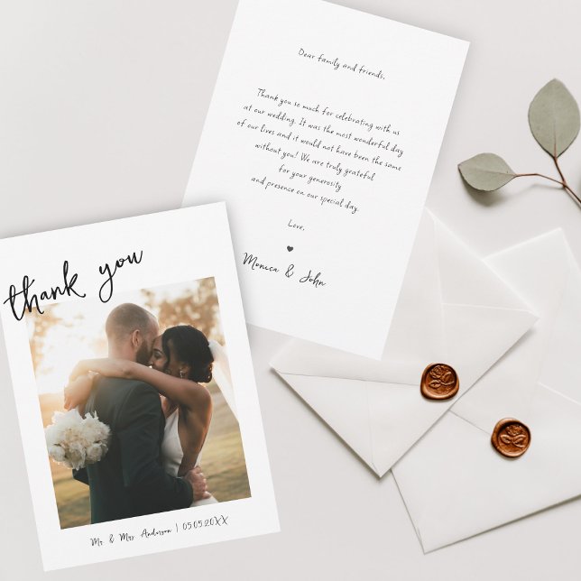 Simple Handwritten Handwriting & Photo Wedding Thank You Card (Creator Uploaded)