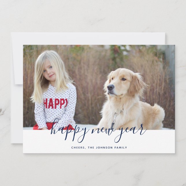 Simple Handwritten Happy New Year Photo Card (Front)