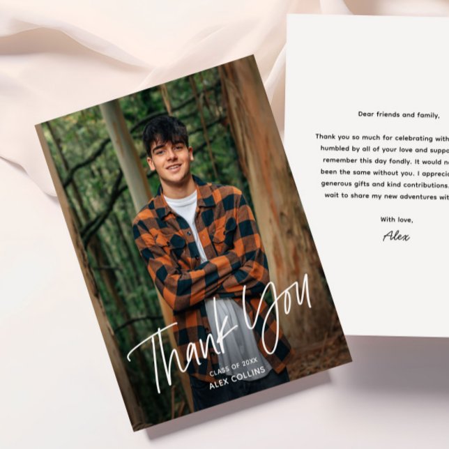 Simple Handwritten Modern Photo Graduation Thank You Card (Modern Handwritten Photo Graduation Thank You Card.)