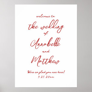 Simple Handwritten Red Wedding Welcome Sign