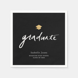 Simple Handwritten Script Black Photo Graduation Napkin