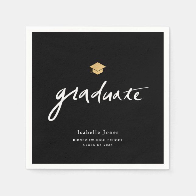 Simple Handwritten Script Black Photo Graduation Napkin (Front)