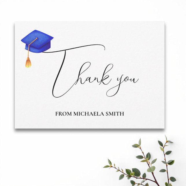 Simple Handwritten Script Blue Graduation Thank You Card (Creator Uploaded)