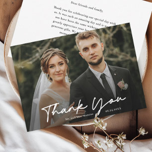 Simple Handwritten Script Photo Wedding Thank You Card
