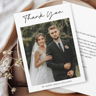Simple Handwritten Script Photo Wedding Thank You Card