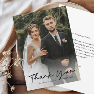 Simple Handwritten Script Photo Wedding Thank You Card