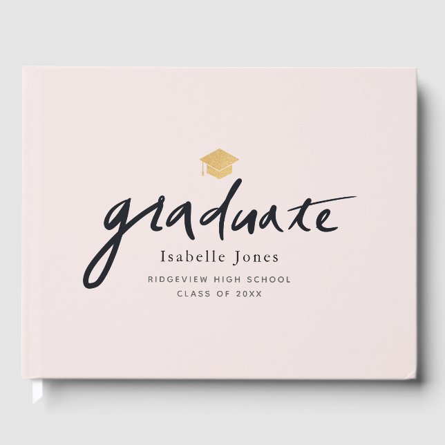 Simple Handwritten Script Pink Graduation Photo Guest Book (Front)