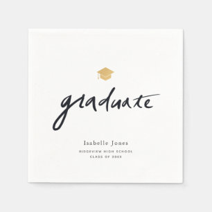 Simple Handwritten Script White Photo Graduation Napkin