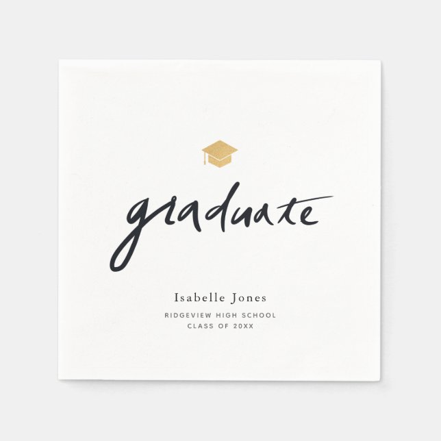 Simple Handwritten Script White Photo Graduation Napkin (Front)