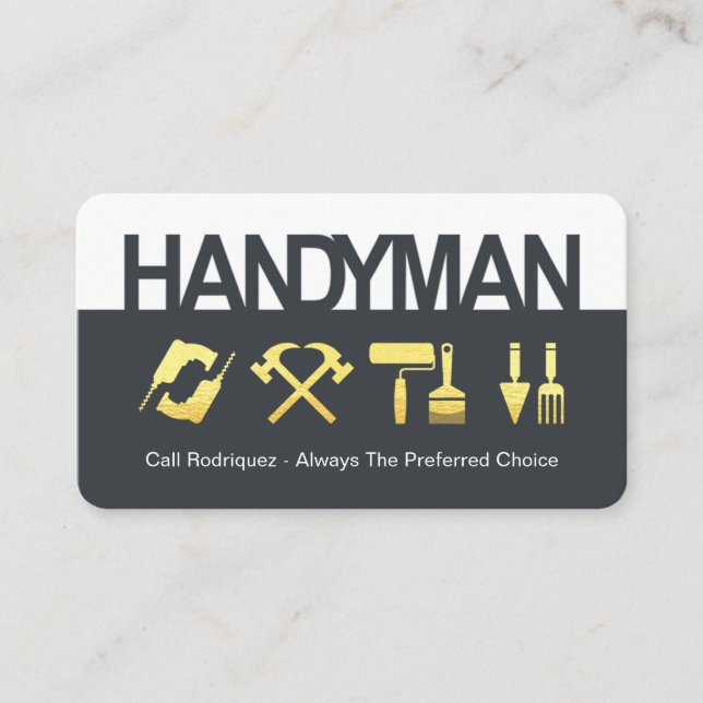 Simple Handyman Signage Construction Tools Business Card (Front)