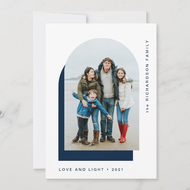 Simple Hanukkah Arch | Modern Two Photo Holiday Card (Front)