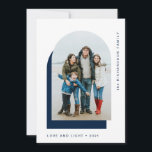 Simple Hanukkah Arch | Modern Two Photo Holiday Card<br><div class="desc">These simple and elegant Hanukkah cards say "Love and Light" and feature your photo in a modern arch shape on a white background,  with another dark navy blue arch as an accent. The back of the card has room for an additional photo,  plus a short personal message.</div>
