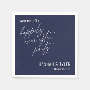 Simple Happily Ever After Party Navy Blue Napkin