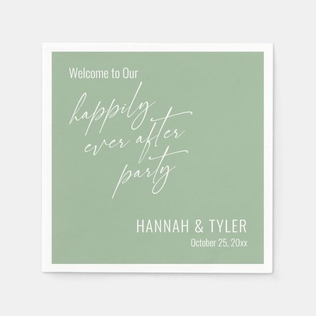 Simple Happily Ever After Party Sage Green Napkin (Front)