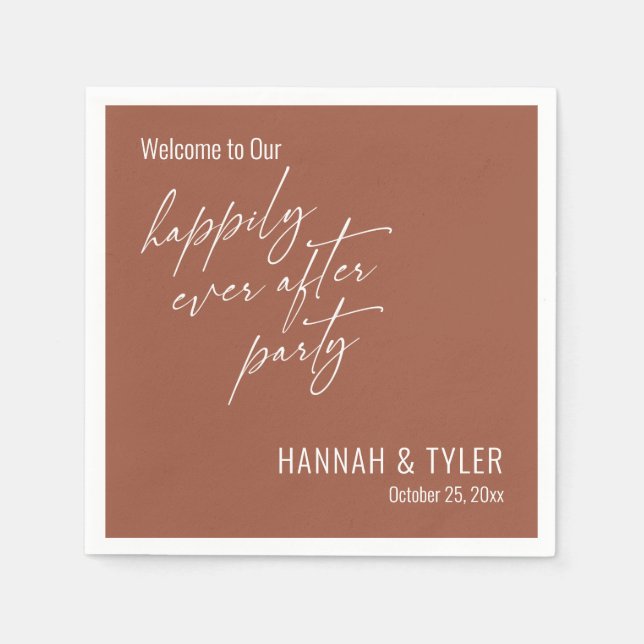 Simple Happily Ever After Party Terracotta Napkin (Front)
