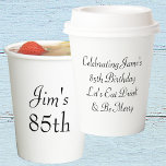 Simple Happy 85th Birthday Party  Paper Cups<br><div class="desc">He'll love these simple personalised paper cups. Celebrate this milestone 85th birthday with matching party tableware. To edit the text click on the personalise button.</div>