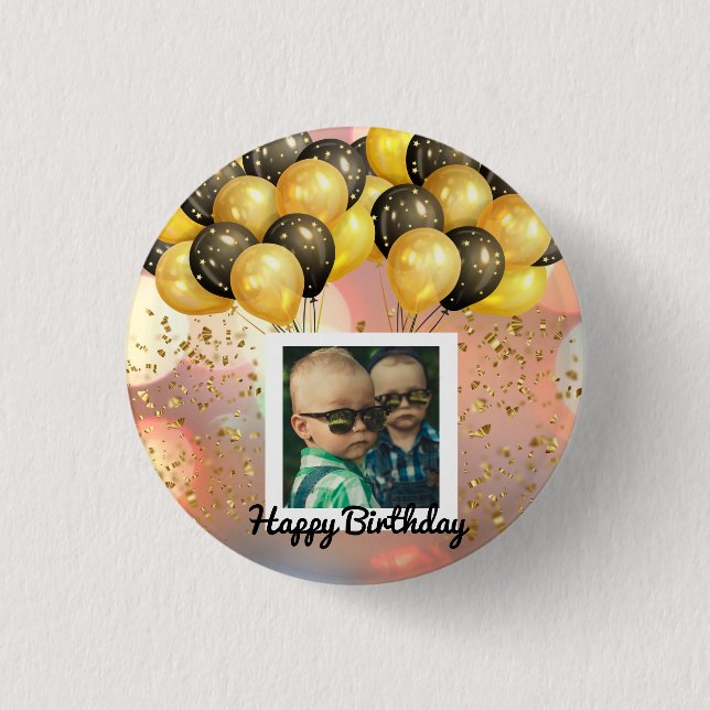 Simple Happy Birthday Add Photo Text Personalised  3 Cm Round Badge (Front)
