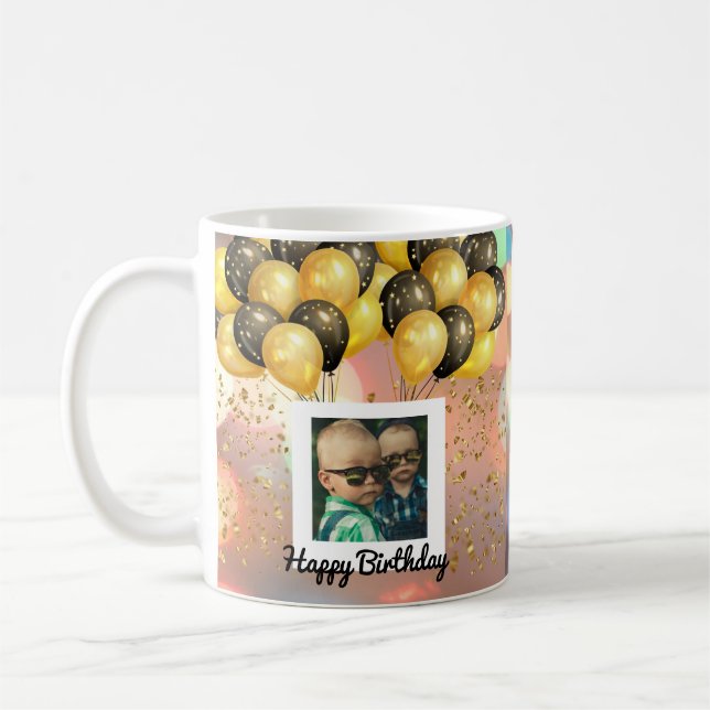 Simple Happy Birthday Add Photo Text Personalised  Coffee Mug (Left)